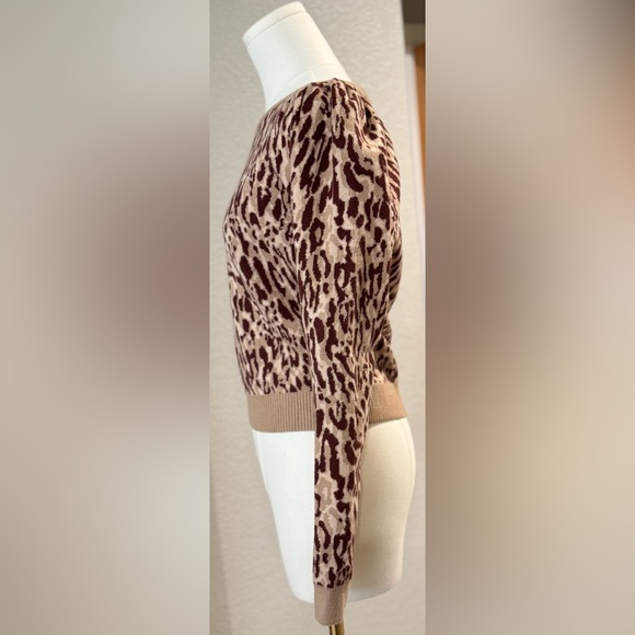 NWOT Anthropologie Maeve Brown Animal Print Puff Sleeve Pullover Sweater - Picture 8 of 12